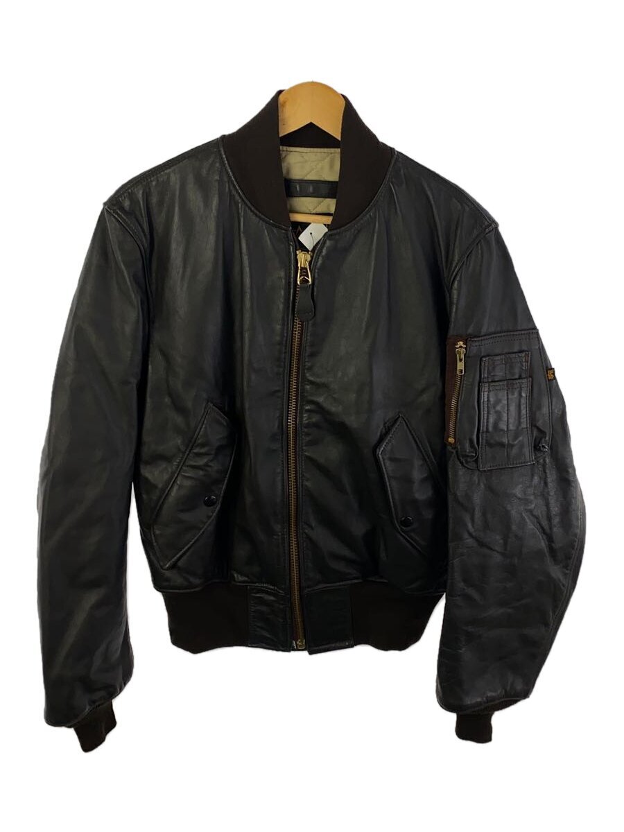 ALPHA INDUSTRIES◆MA-1/USA制/フライトジャケット/S/レザー/BRW