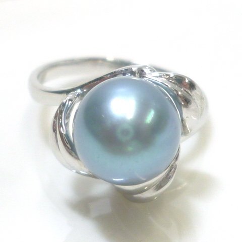 【K14WG】大粒 パール 9mm リング 13號 ホワイトゴールド 14金 真珠 1粒 新品仕上済 指輪 pearl white gold ring【ネコポスOK】◇J