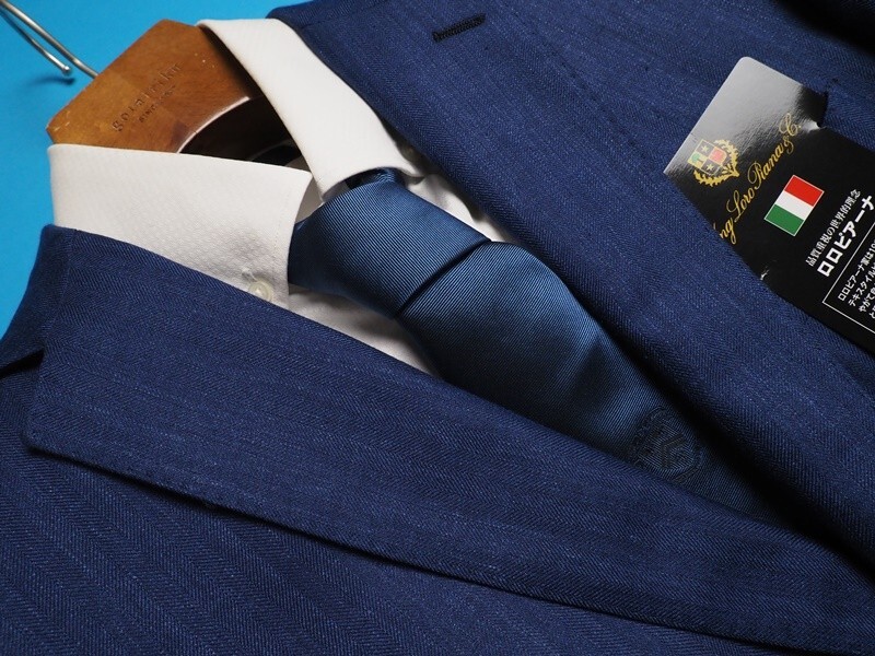 新品9.6万円 大手百貨店扱い 春秋『ロロピアーナ SUMMER TIME 伊製生地』毛/絹/麻 ヘリンボーン ジャケットA6紺(F) 3551800_画像3
