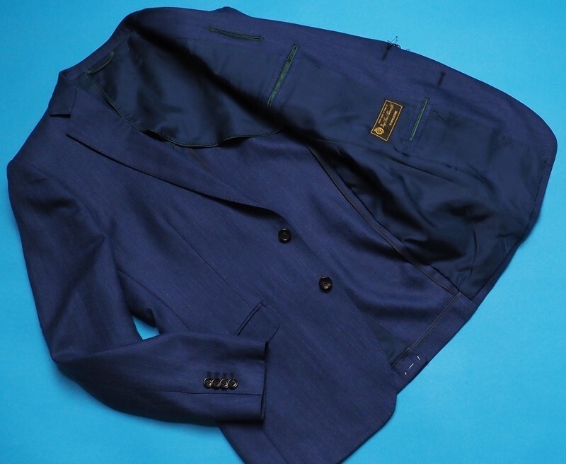 新品9.6万円 大手百貨店扱い 春秋『ロロピアーナ SUMMER TIME 伊製生地』毛/絹/麻 ヘリンボーン ジャケットA6紺(F) 3551800_画像2