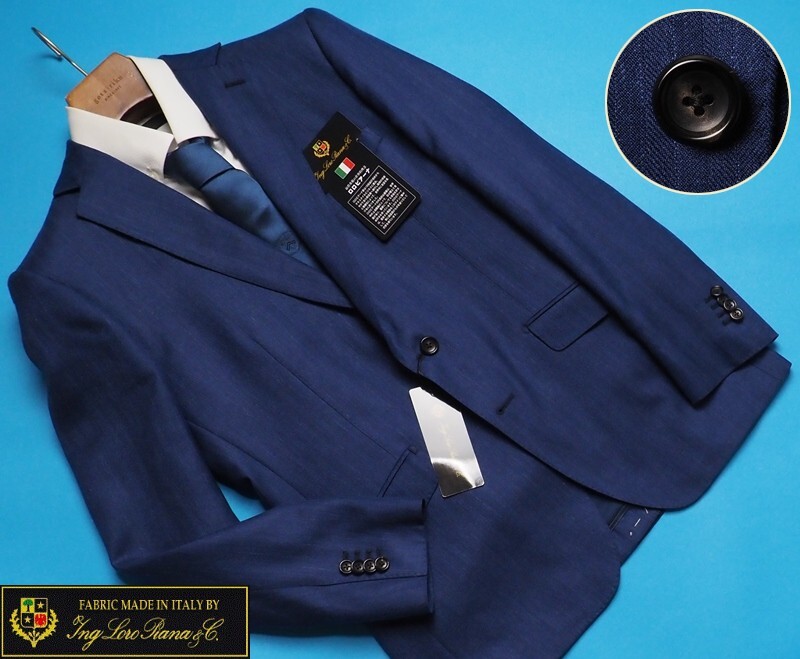 新品9.6万円 大手百貨店扱い 春秋『ロロピアーナ SUMMER TIME 伊製生地』毛/絹/麻 ヘリンボーン ジャケットA6紺(F) 3551800_画像1