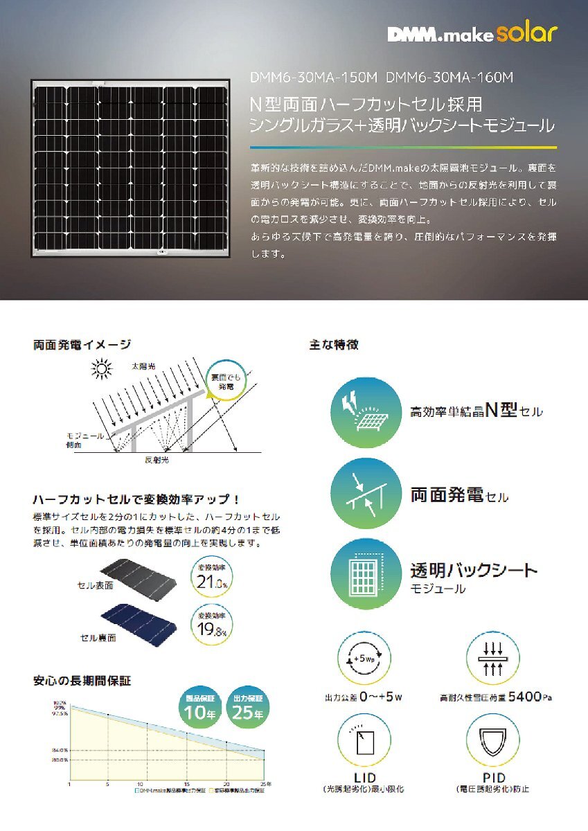 Yahoo!オークション - 【新品】 ソーラーパネル 単結晶150W 両面 Yahoo!オークション - 【新品】 ソーラーパネル 単結晶150W 両面
