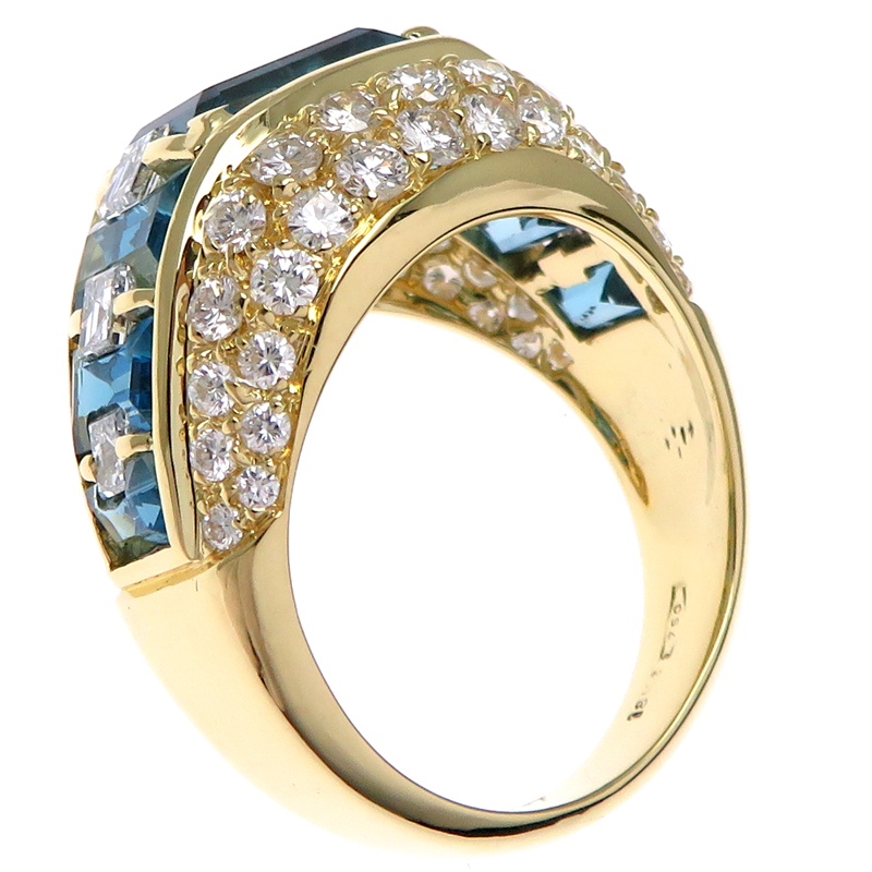 ［銀座店］Non Brand ノンブランド 1.77ct ダイヤモンド ブルートパーズ リング?指輪 K18イエローゴールド 11.5號(hào) DH85022