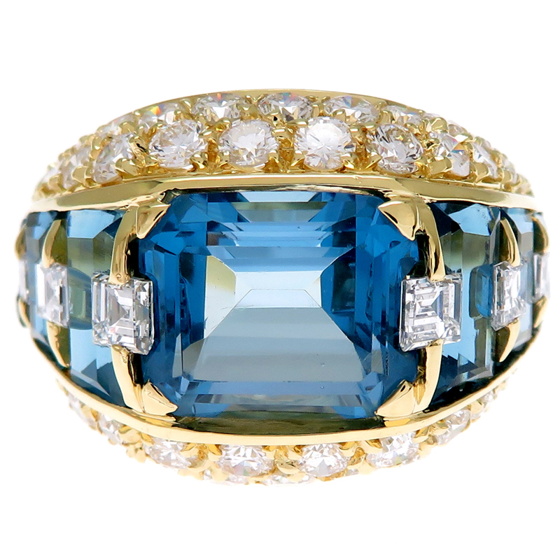 ［銀座店］Non Brand ノンブランド 1.77ct ダイヤモンド ブルートパーズ リング?指輪 K18イエローゴールド 11.5號(hào) DH85022