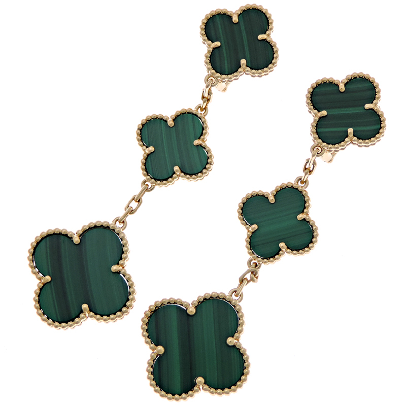 ［銀座店］Van Cleef & Arpels ヴァンクリーフ＆アーペル マジック アルハンブラ 3モチーフ マラカイト VCARO2AG00 ピアス DH85888