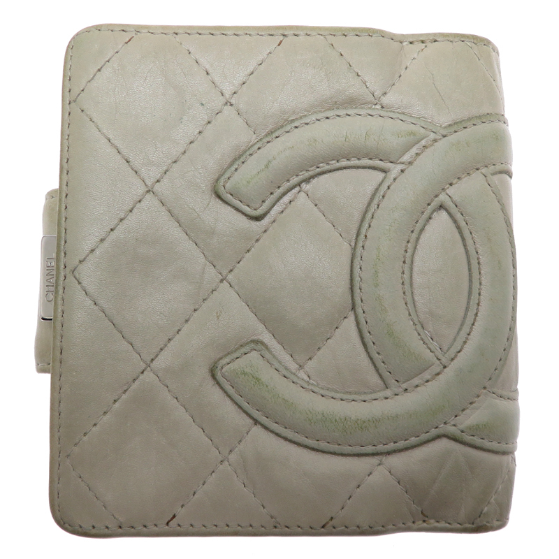 ［飯能本店］CHANEL シャネル ガマ口 二つ折り財(cái)布 レザー グレー レディース DH86383