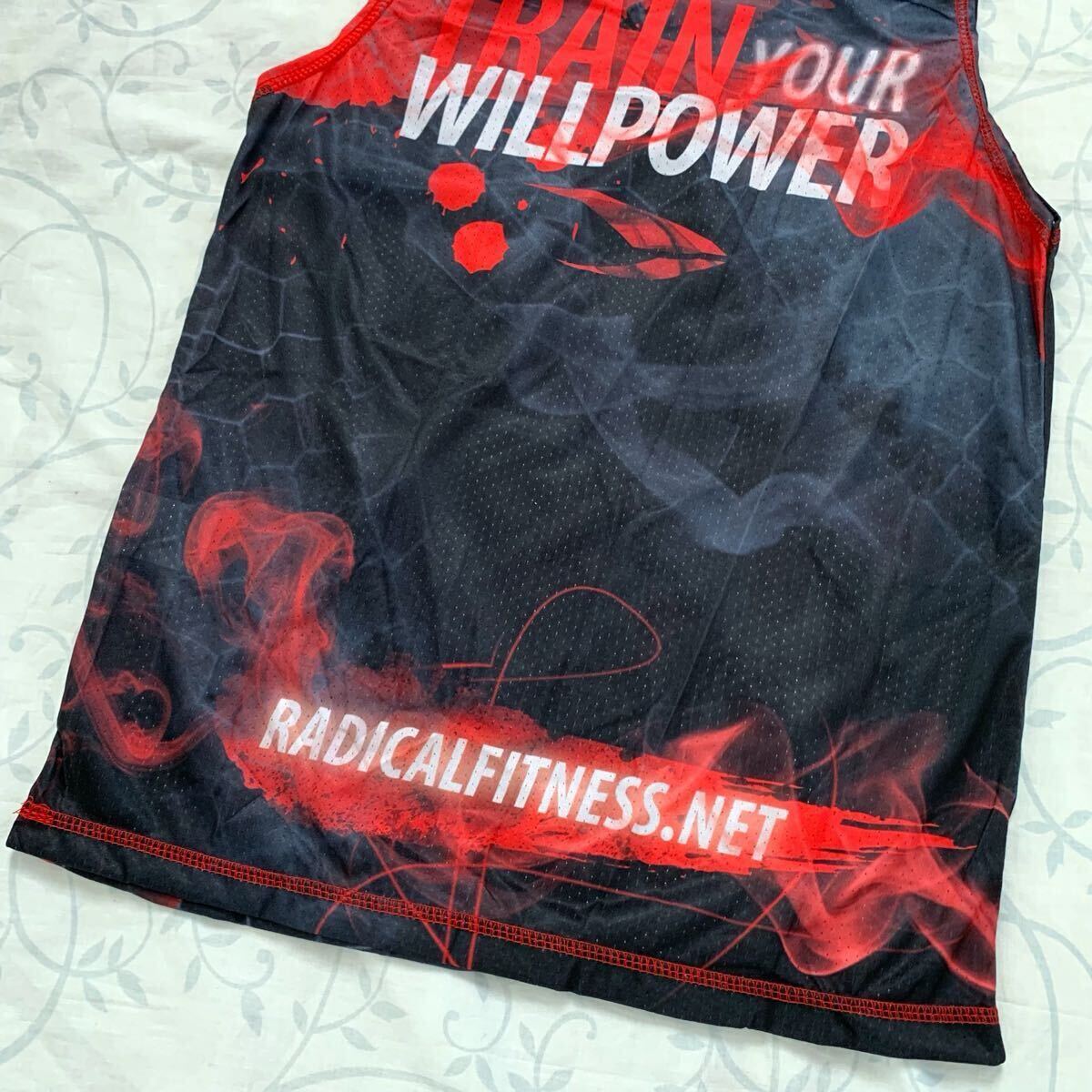 6【新品】薄墨に紅の帯《ラディカルフィットネス》希少★ファイドウウェア　男女兼用XS radical fitness FIGHT DO レアデザイン ノースリ