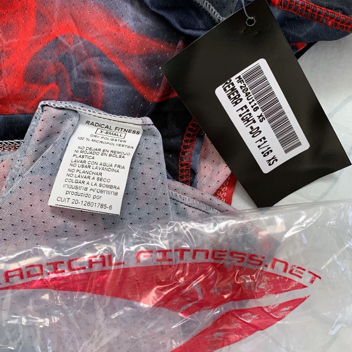 6【新品】薄墨に紅の帯《ラディカルフィットネス》希少★ファイドウウェア　男女兼用XS radical fitness FIGHT DO レアデザイン ノースリ