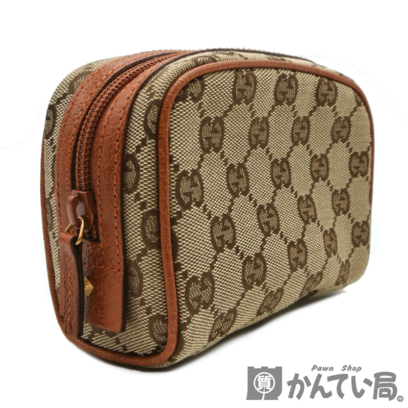 21805 GUCCI【グッチ】120978 ポーチ マルチポーチ アクセサリーポーチ コスメポーチ GGキャンバス ブラウン系 レディース【中古】USED-B