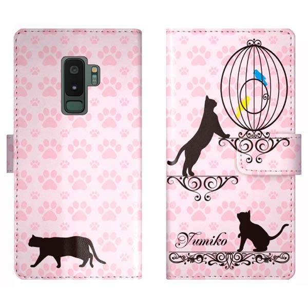 Galaxy S9+ SC-03K SCV39 SC03K 手帳型 猫と鳥かご 猫柄 Galaxy S9+ SC-03K SCV39 SC03K 手帳型 猫と鳥かご 猫柄