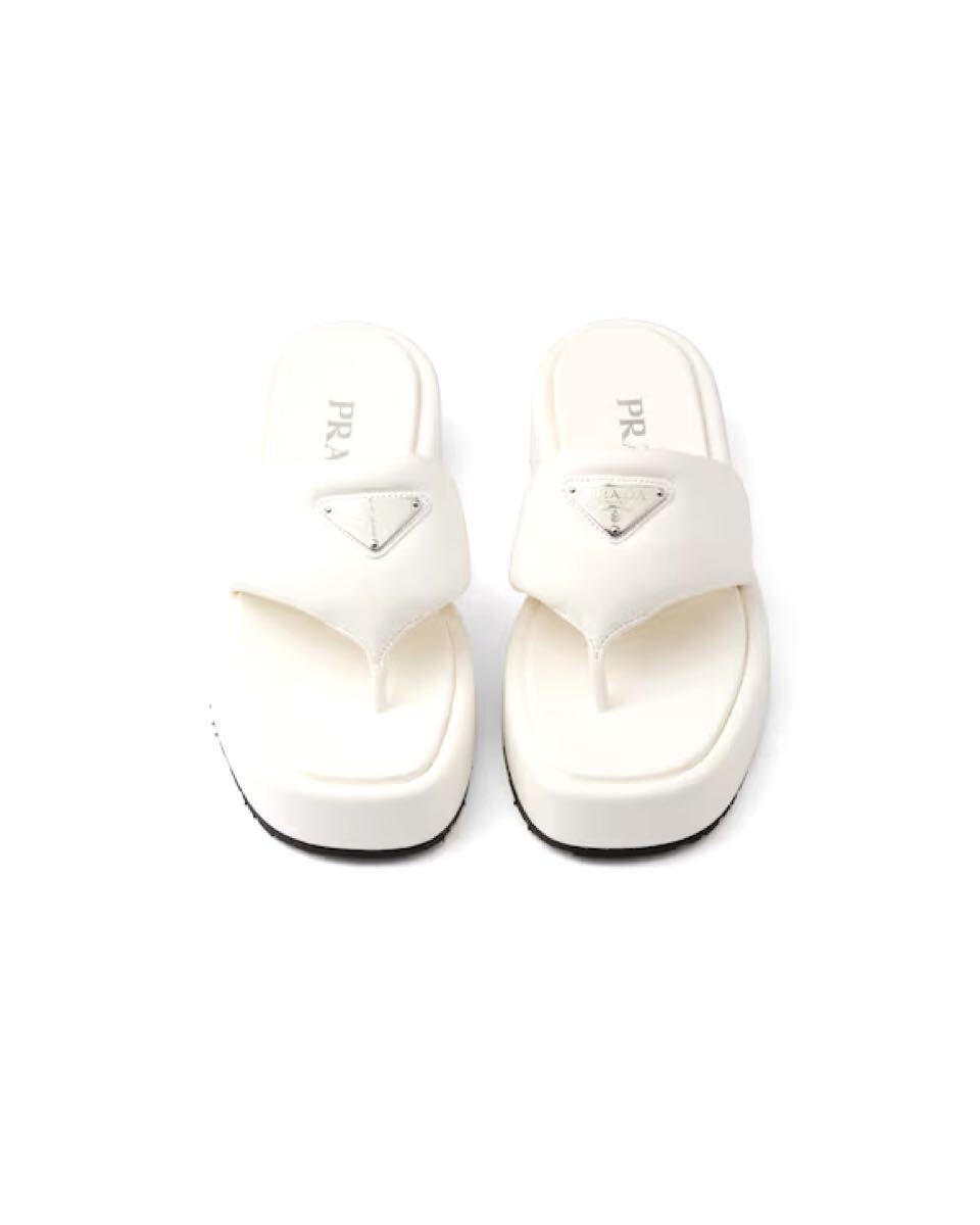 ☆【PRADA】☆プラダ ソフト パデッド レザー サンダルWHITE☆ PRADA ソフトパデッドナッパレザー トングウェッジサンダル 36