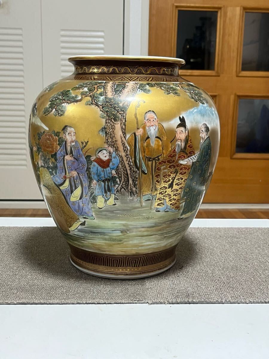 九谷焼 梅仙人 九谷錦苑 青粒地色絵金彩梅仙人図花瓶 高さ30cm 九谷焼 梅仙人 九谷錦苑 青粒地色絵金彩梅仙人図花瓶 高さ30cm