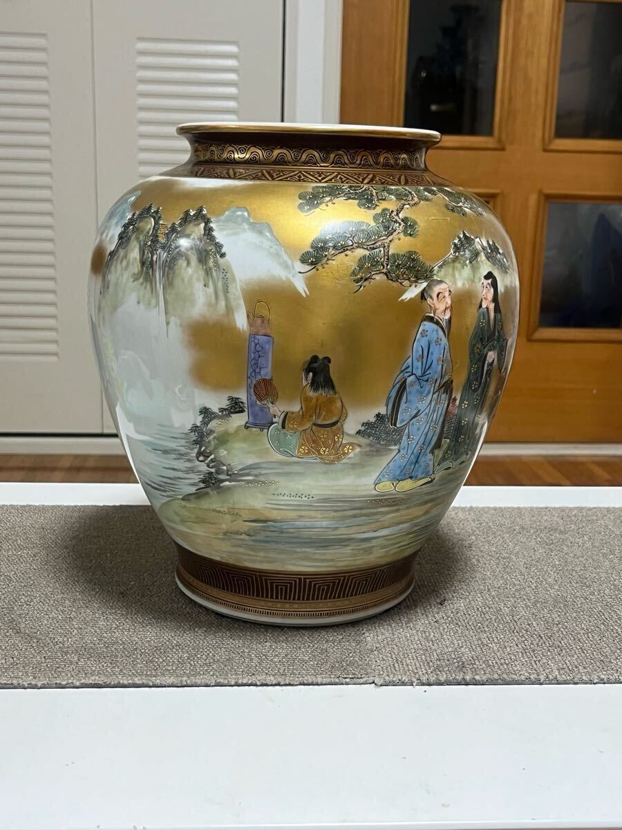 九谷焼 梅仙人 九谷錦苑 青粒地色絵金彩梅仙人図花瓶 高さ30cm 九谷焼 梅仙人 九谷錦苑 青粒地色絵金彩梅仙人図花瓶 高さ30cm