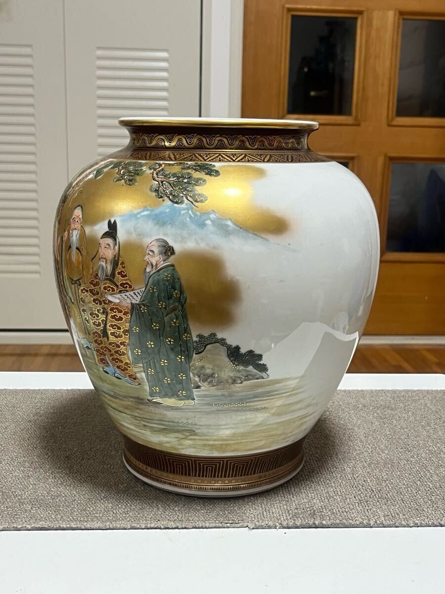 九谷焼 梅仙人 九谷錦苑 青粒地色絵金彩梅仙人図花瓶 高さ30cm 九谷焼 梅仙人 九谷錦苑 青粒地色絵金彩梅仙人図花瓶 高さ30cm