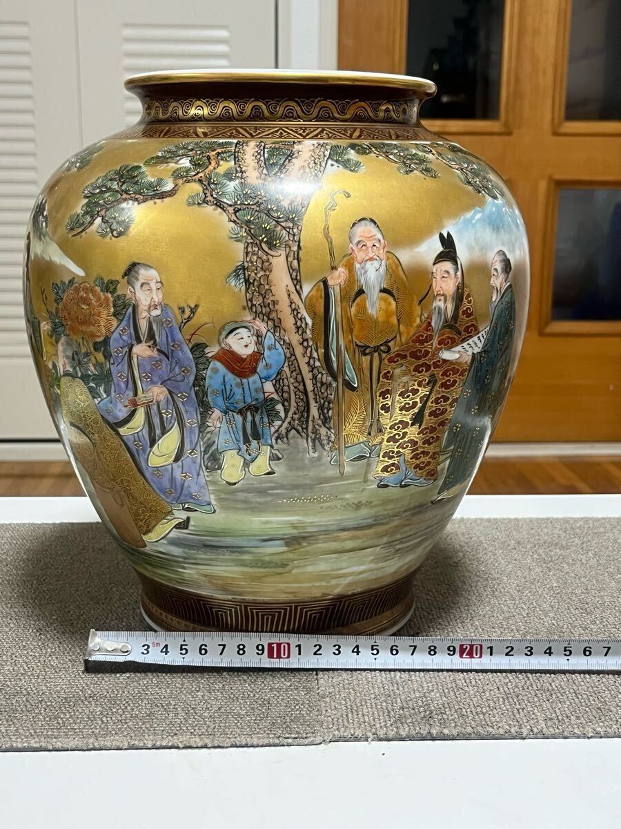九谷焼 梅仙人 九谷錦苑 青粒地色絵金彩梅仙人図花瓶 高さ30cm 九谷焼 梅仙人 九谷錦苑 青粒地色絵金彩梅仙人図花瓶 高さ30cm