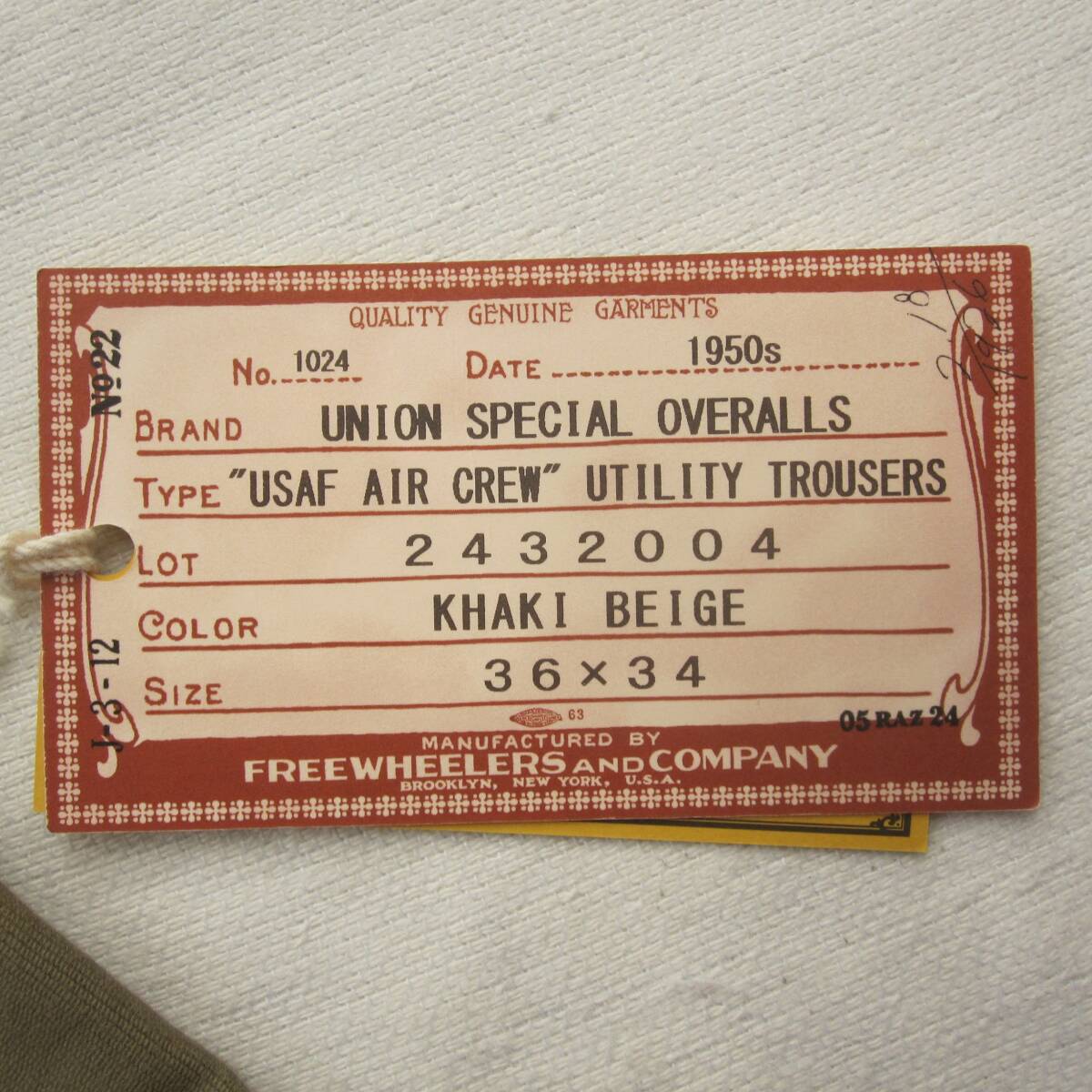 ☆新品フリーホイーラーズ “USAF AIR CREW” トラウザーズ (36) KHAKI BEIGE　/ UTILITY TROUSERS / FREEWHEELERS