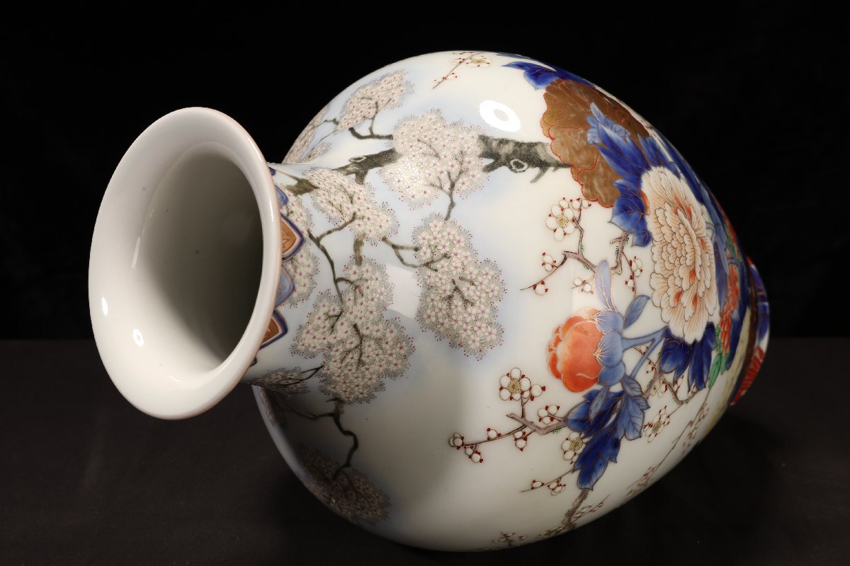 珍品堂】1円から オールド香蘭社 染錦上絵金彩牡丹絵 花瓶 飾り 珍品堂】1円から オールド香蘭社 染錦上絵金彩牡丹絵 花瓶 飾り