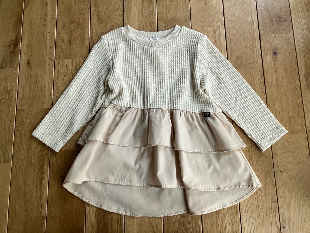 新品 女の子 キッズ 3can4on ワッフルチュニックカットソー 110センチ