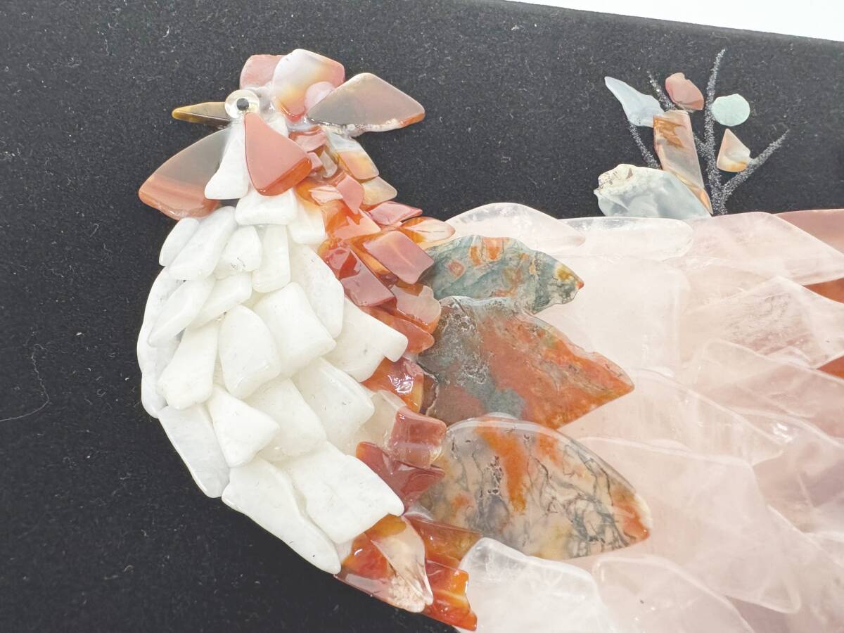宝石画 貴石画 額装 長尾鶏 花 2点 セット ストーンアート 石 宝石画 貴石画 額装 長尾鶏 花 2点 セット ストーンアート 石