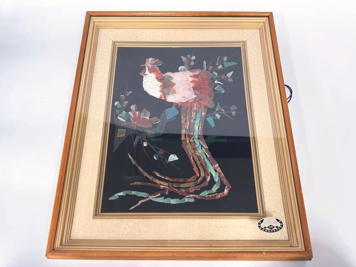 宝石画 貴石画 額装 長尾鶏 花 2点 セット ストーンアート 石 宝石画 貴石画 額装 長尾鶏 花 2点 セット ストーンアート 石