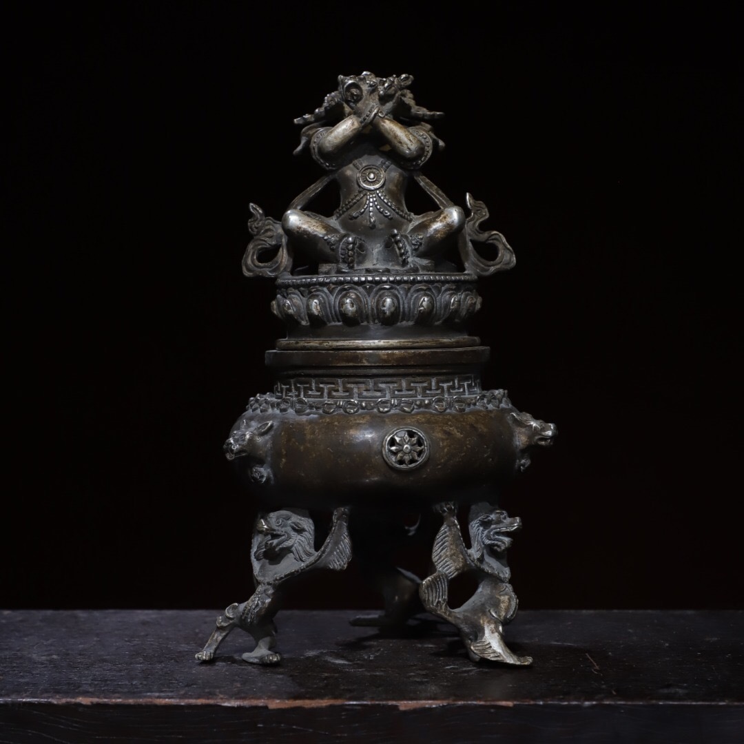 めでたい如意銅象 香炉 工芸品 美術品 置物 超珍館蔵】銅製 銀鍍 金剛熏香炉 置物 古賞物 古美術