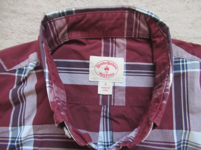 ◆Brooks Brothers　◆メンズチェック長(zhǎng)袖シャツ　◆エンジ色　◆サイズS（タグ表記）