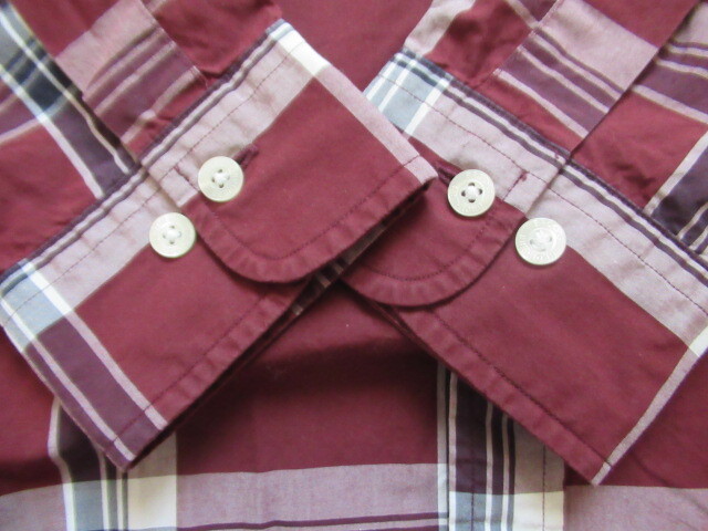 ◆Brooks Brothers　◆メンズチェック長(zhǎng)袖シャツ　◆エンジ色　◆サイズS（タグ表記）