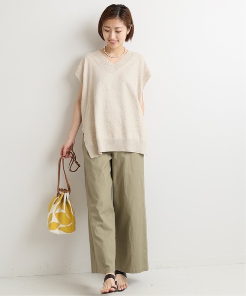 美品*IENA*イエナ*コットンリネンワイドVネックジレ*ベージュ*