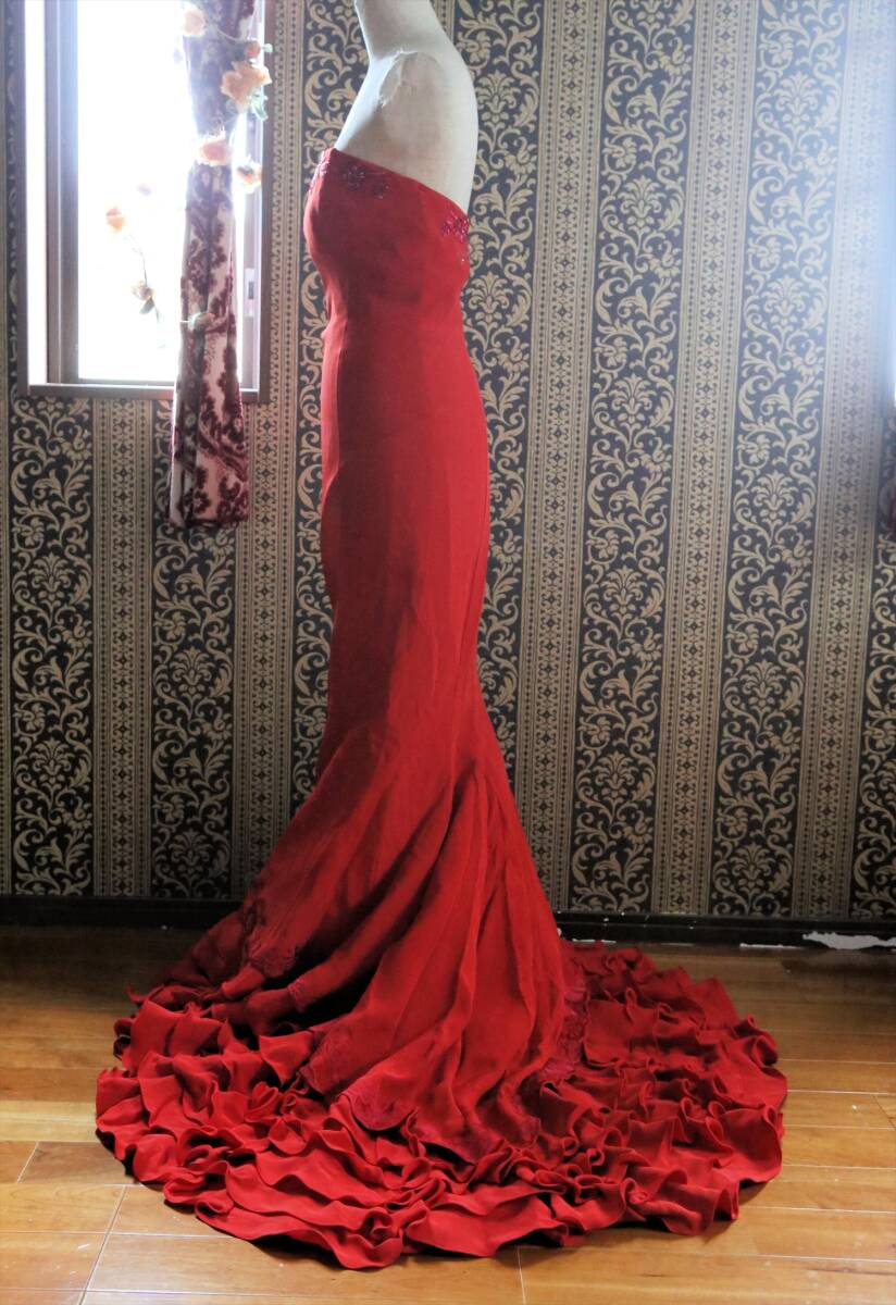 SPOSA VERONAハードマーメイドライン高級ウエディングドレス8號Sサイズ赤カラードレス