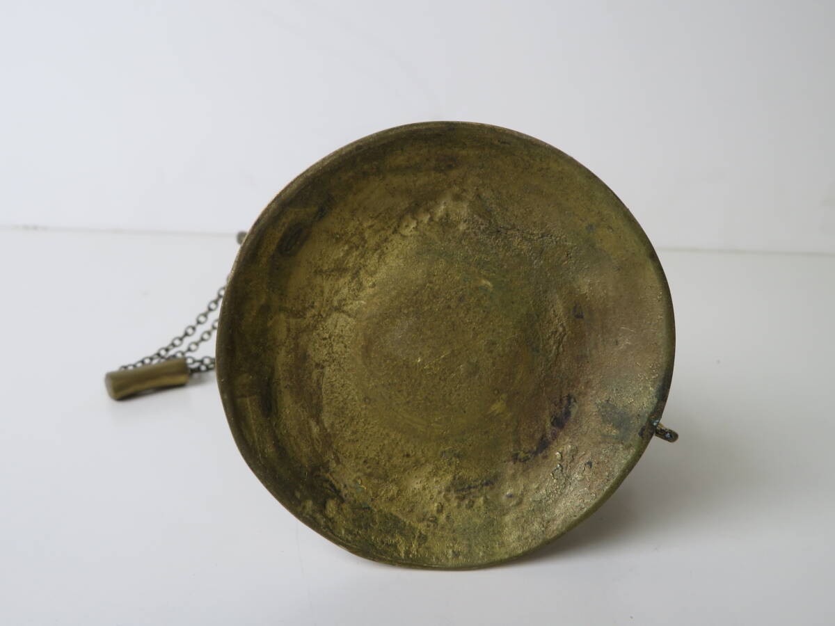 ◇喚鐘 蓮華座 龍柱鐘架付 全高14.5cm 総重約578g 真鍮製 半鐘 ◇喚鐘 蓮華座 龍柱鐘架付 全高14.5cm 総重約578g 真鍮製 半鐘