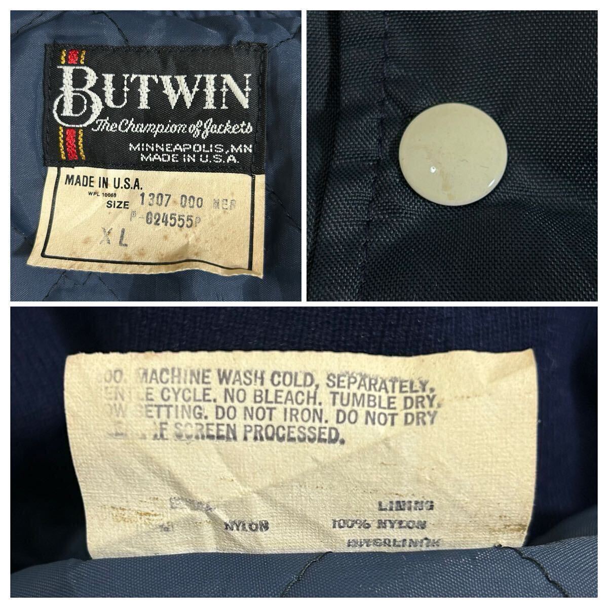 XL 70s 80s BUTWIN ナイロン スタジャン 紺 ネイビー USA製 XL 70s 80s BUTWIN ナイロン スタジャン 紺 ネイビー USA製
