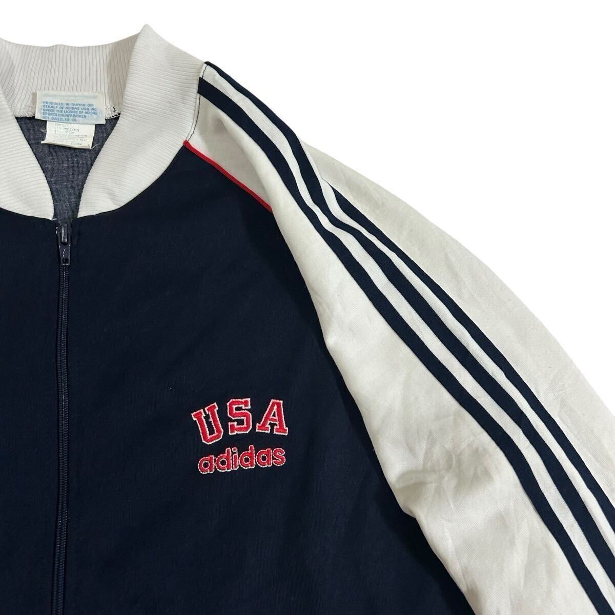 80s adidas USA 刺繍ロゴ トラックジャケット ツートン 紺 白 L 80s adidas USA 刺繍ロゴ トラックジャケット ツートン 紺 白 L
