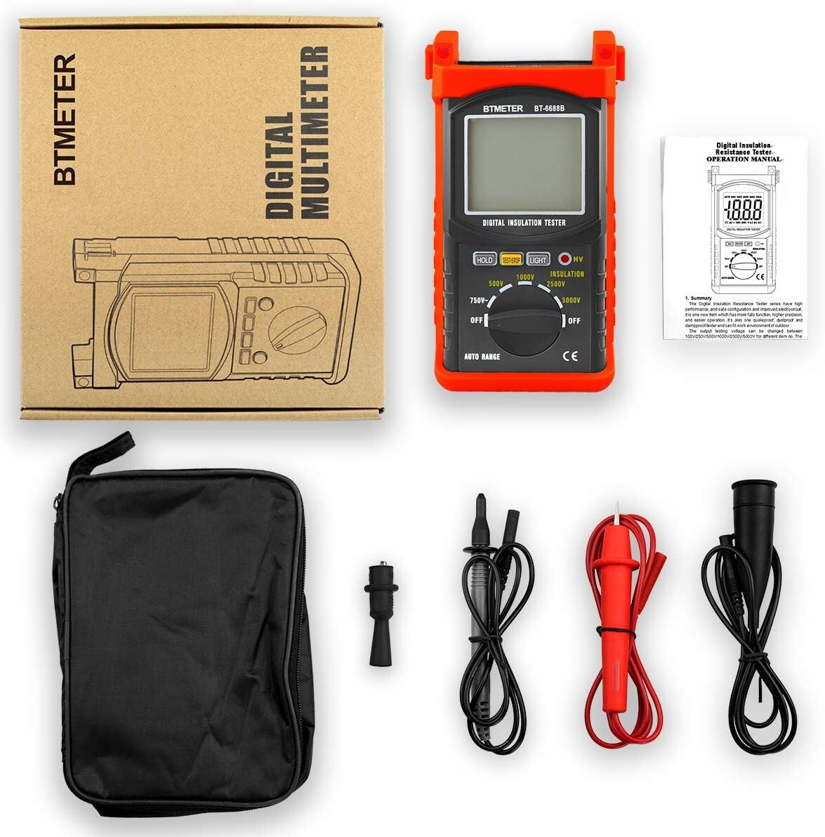 確認用 デジタル絶縁抵抗計 BTMETER BT-6688B 試験電圧5000V測定、最大