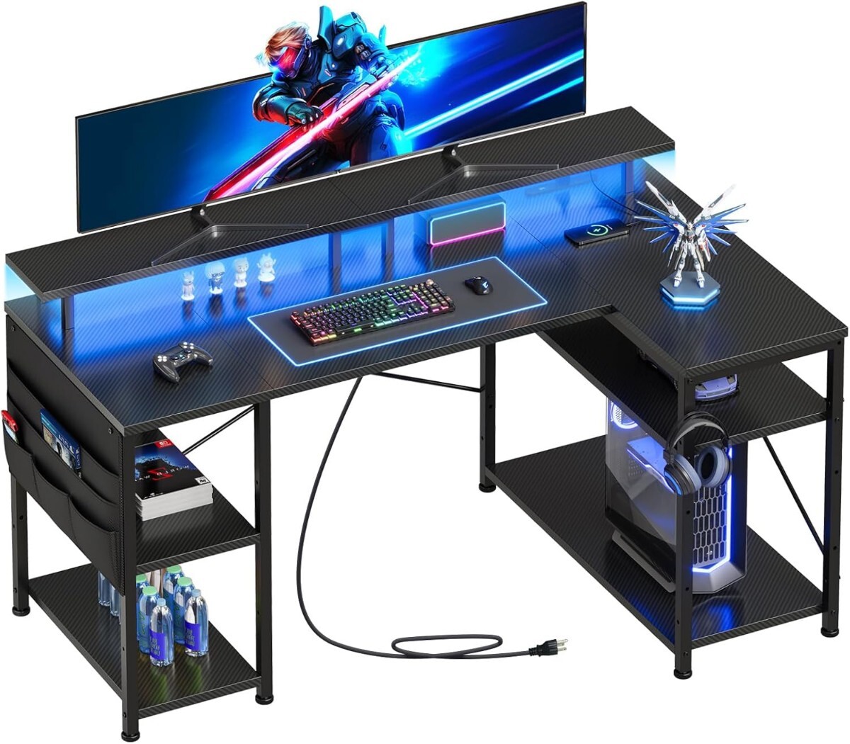 ゲーミングデスク幅130cm l字デスク LEDライト付きデスク pcデスク パソコンデスク ゲーミングデスク ゲームデスク gaming desk 