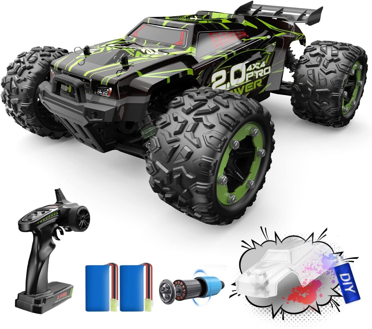 DEERC ラジコン ラジコンカー オフロード 60km/h ブラシレス RCカー アップグレード 4WD 1:18スケール 防振 耐衝撃 DIY用シェル付属