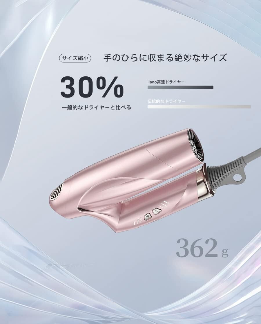 llano ドライヤー 大風量 高風速 サロン級 速乾 ヘアドライヤー 21m/s 中和イオン&温冷リズムモード搭載 熱ダメージ抑制 プラス