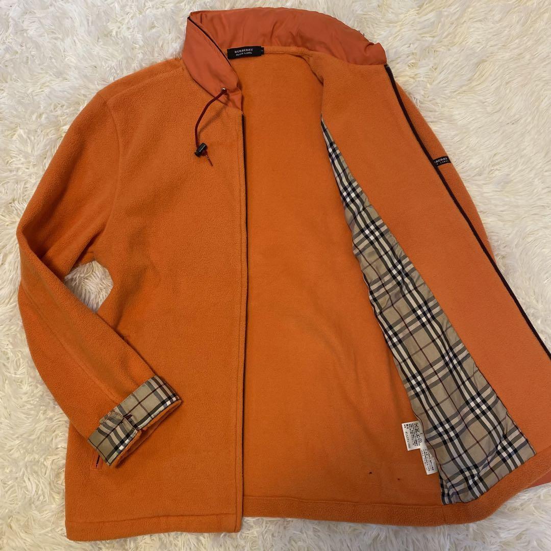 【極美品/M】バーバリーブラックレーベル フリースジャケット ワンポイント刺繍ロゴ BURBERRY BLACK LABEL ブルゾン ノバチェック オレンジ