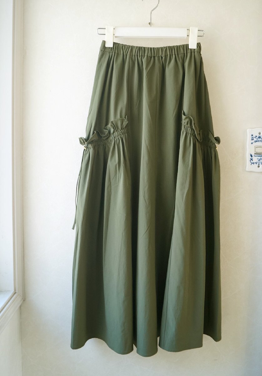 ★ NICOLE / ニコル* サイドギャザー ウエストゴムスカート グリーン 38 ストレッチ* 古着のgplus広島 2503t4_画像2