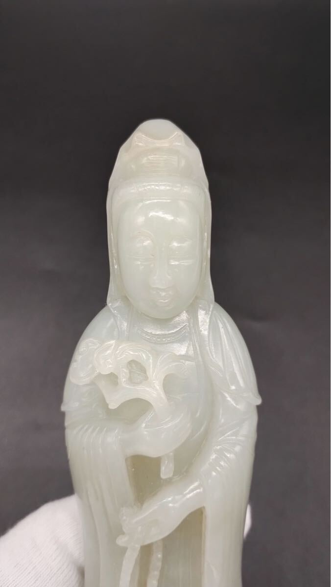 中国 古物 玉物 置物 時代物 観音像 東洋彫刻 白玉 明時代