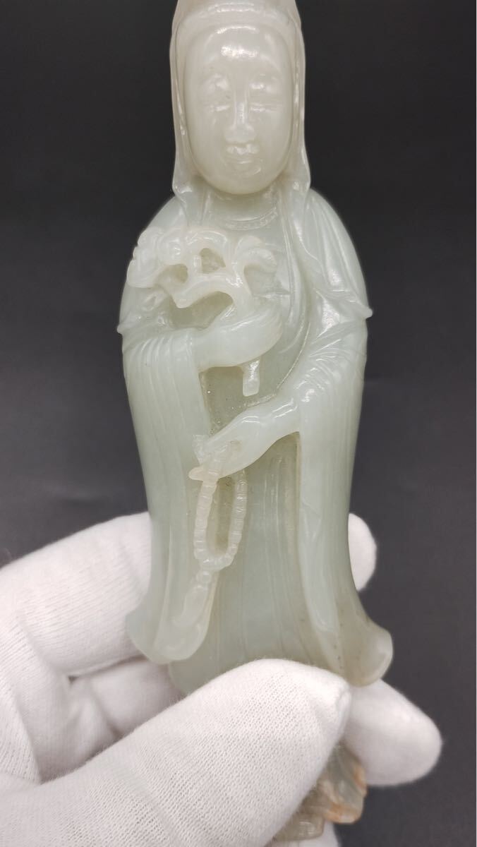 中国 古物 玉物 置物 時代物 観音像 東洋彫刻 白玉 明時代