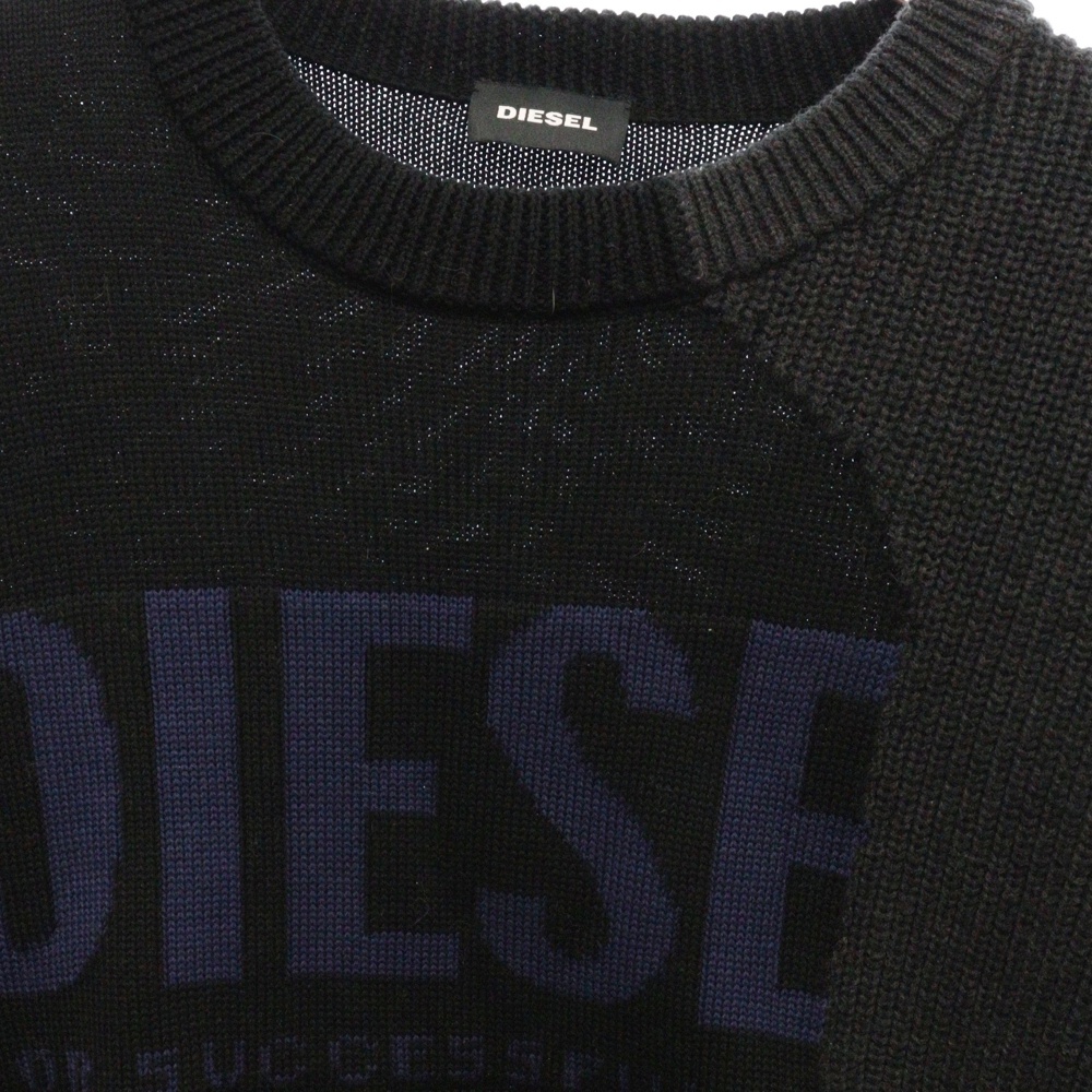 DIESEL ディーゼル ロゴ クルーネック ニット セーター ブラック 00SXN7-K-HALF