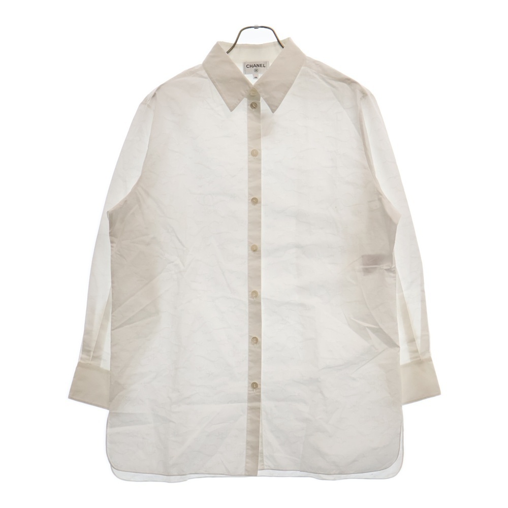 CHANEL シャネル 総柄 コットン 長袖シャツ P76386 V68186 ホワイト