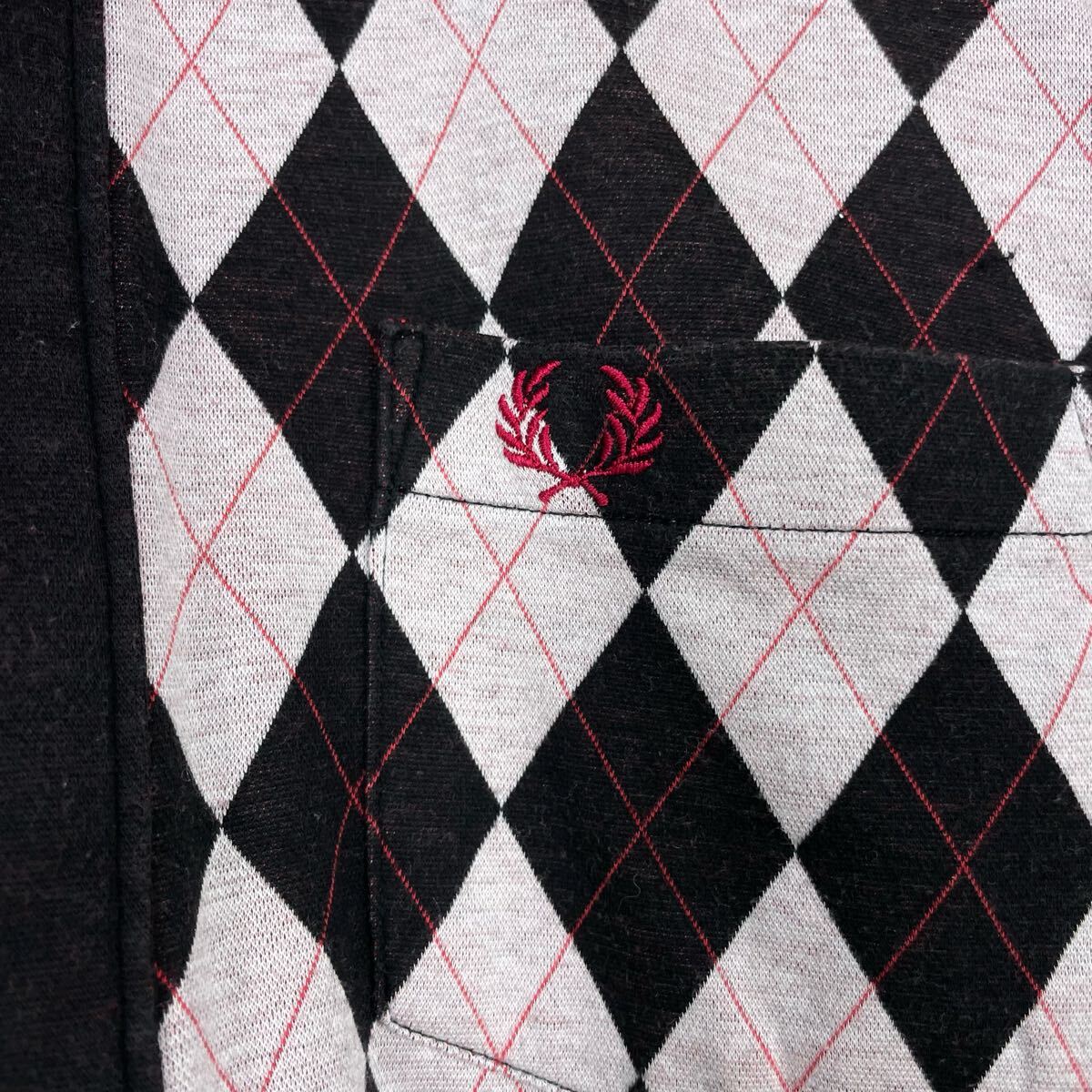☆希少☆國內(nèi)正規(guī)品☆FRED PERRY フレッドペリー アーガイル柄 半袖ポロシャツ 前開 サイズL 刺繍ロゴ 月桂樹 胸ポケット ロゴボタン 古著