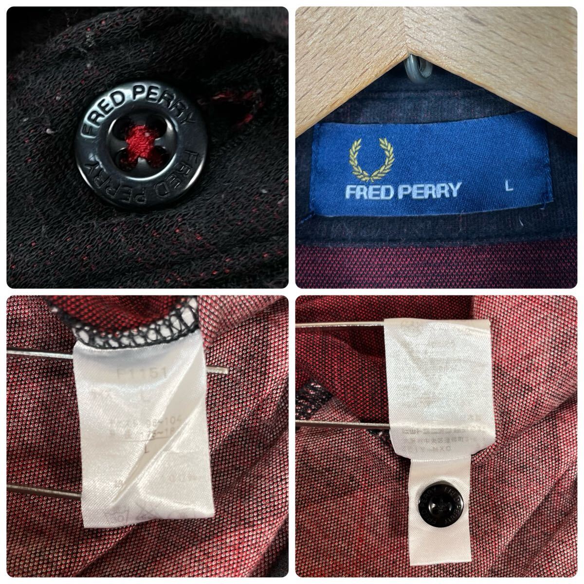 ☆希少☆國內(nèi)正規(guī)品☆FRED PERRY フレッドペリー アーガイル柄 半袖ポロシャツ 前開 サイズL 刺繍ロゴ 月桂樹 胸ポケット ロゴボタン 古著