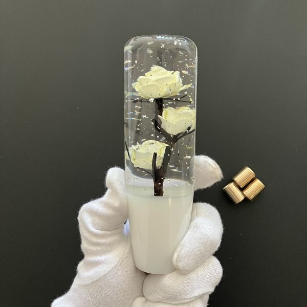 水中花 シフトノブ 薔薇 バラ ラメ 15cm 白 ホワイト デコトラ 舊車(chē) 街道レーサー ドリフト カスタム 軽トラ シフトノブ 延長(zhǎng) クリスタル
