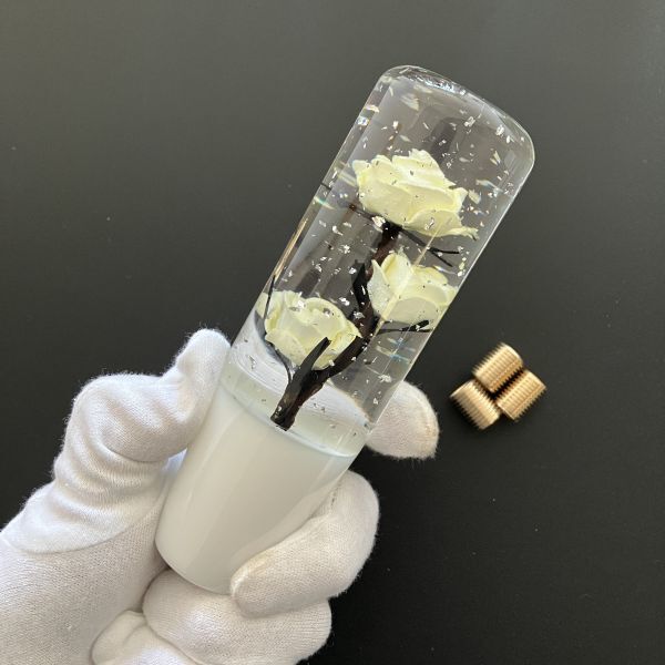 水中花 シフトノブ 薔薇 バラ ラメ 15cm 白 ホワイト デコトラ 舊車(chē) 街道レーサー ドリフト カスタム 軽トラ シフトノブ 延長(zhǎng) クリスタル