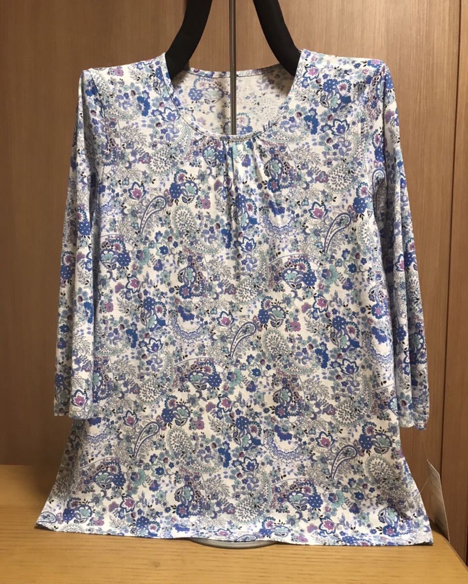 [新品] 激安?在庫(kù)処分　L レディース綿100%カットソー　ミセスカットソー　婦人カットソー　　7分袖　日本制　高級(jí)綿　ペーズリ柄