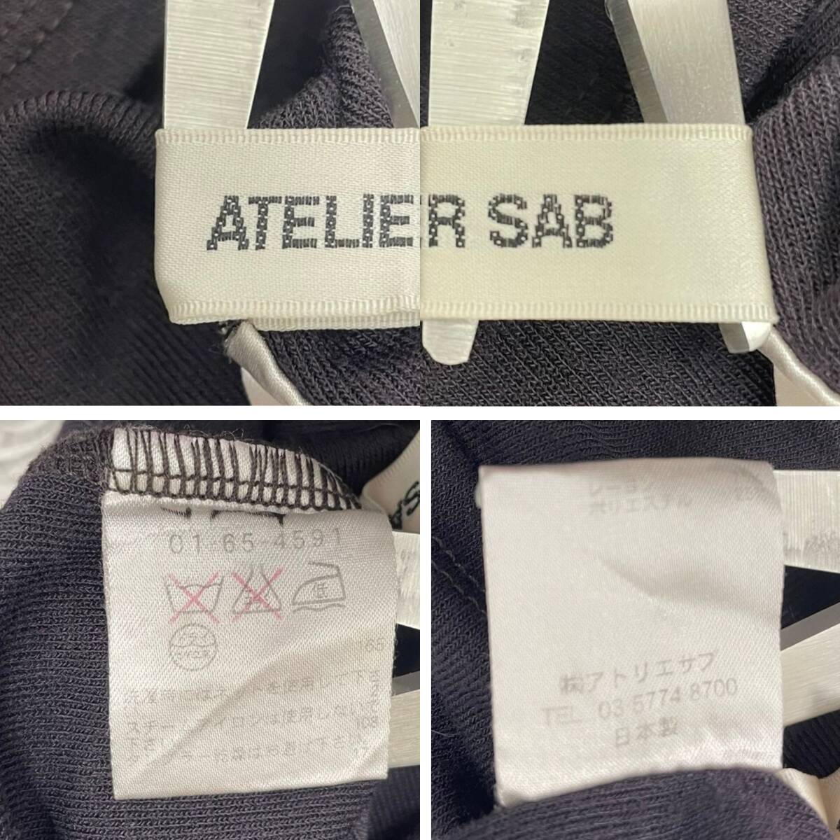 【A3541】ATELIER SAB アトリエサブ カットソー レディース Tシャツ風トップス ブラック 五分袖 Vネック エレガント フェミニン Mサイズ_画像9