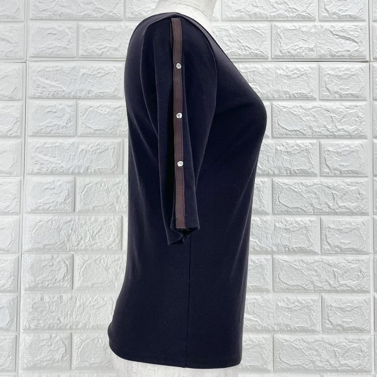 【A3541】ATELIER SAB アトリエサブ カットソー レディース Tシャツ風トップス ブラック 五分袖 Vネック エレガント フェミニン Mサイズ_画像3