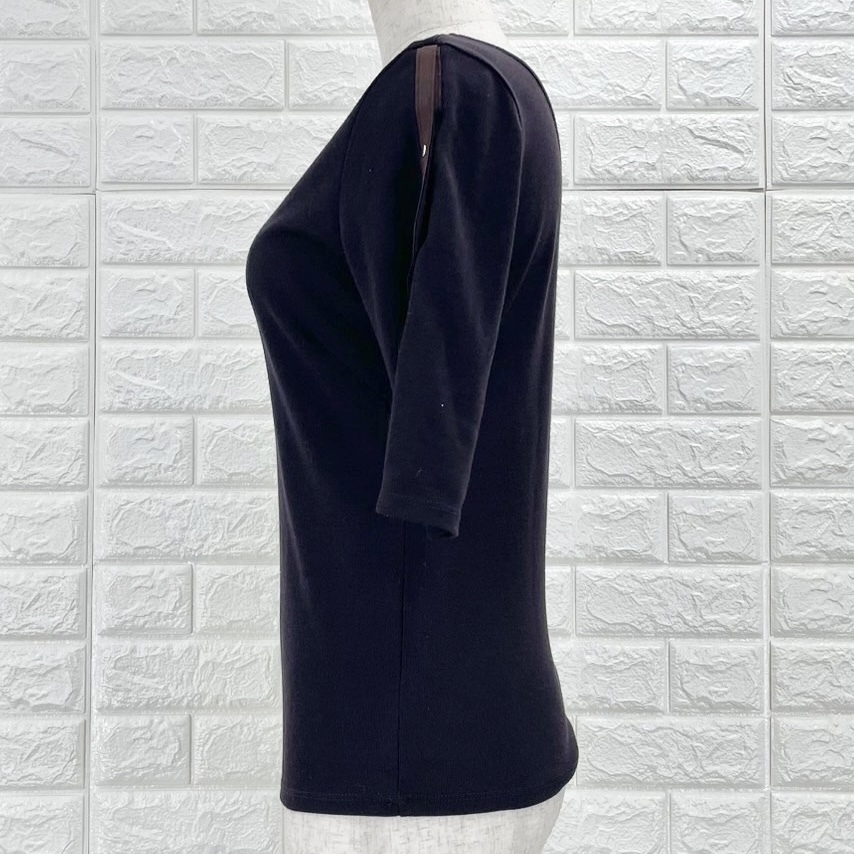 【A3541】ATELIER SAB アトリエサブ カットソー レディース Tシャツ風トップス ブラック 五分袖 Vネック エレガント フェミニン Mサイズ_画像5